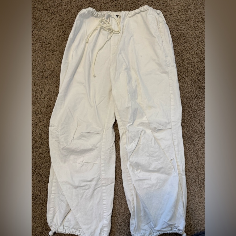 White Drawstring Parachute Pants